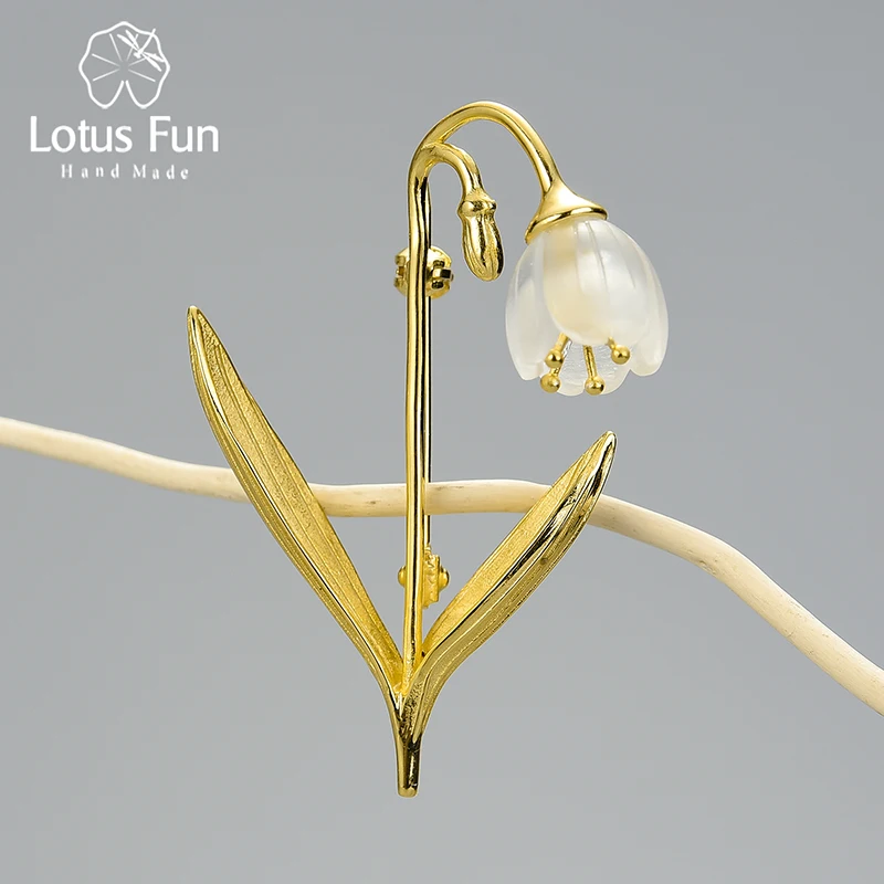 Lotus Eğlenceli Gerçek 925 Ayar Gümüş El Yapımı Güzel Takı Doğal Kristal vadi zambağı Çiçek Broş Kadınlar için Bijoux