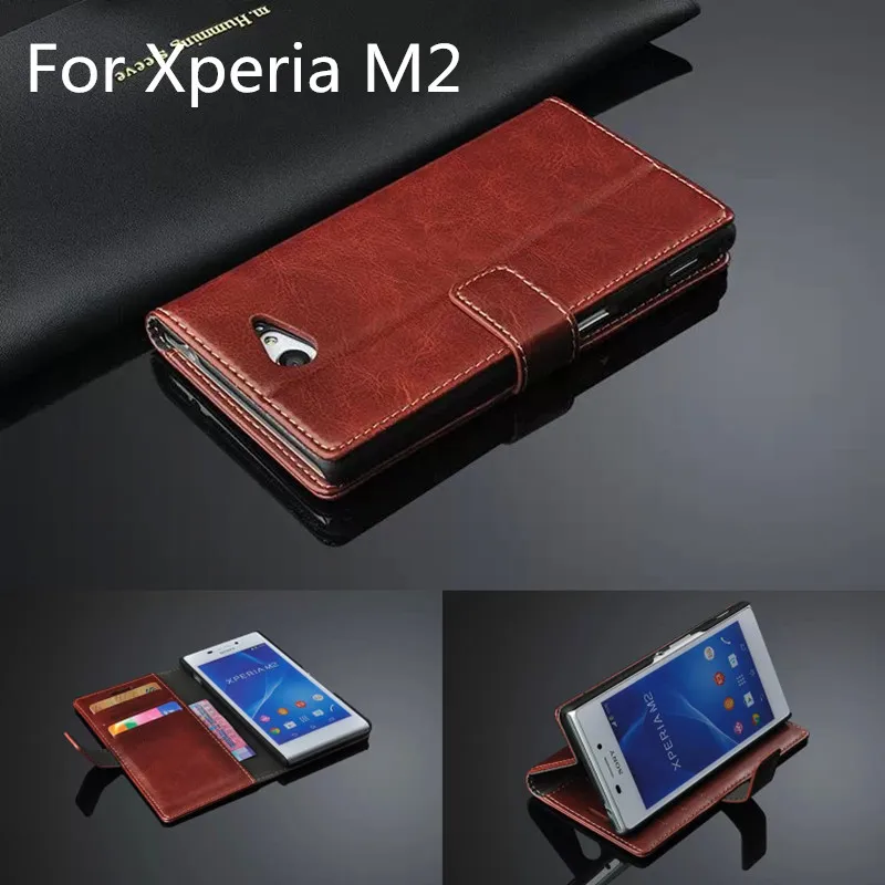 M2 kart tutucu kapak kılıf Sony Xperia M2 s50h D2305 D2303 deri telefon kılıfı ultra ince cüzdan kapak çevirin