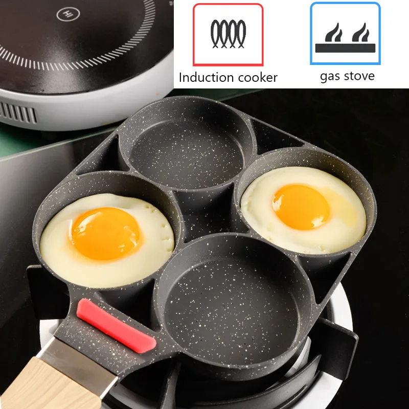 Maifan Taş Tencere 4 Delik Kızarmış Yumurta Burger Tavalar Alüminyum Omlet Mutfak Kahvaltı Tava Kek Biftek Jambon Makinesi Yapışmaz pişirme kazanı