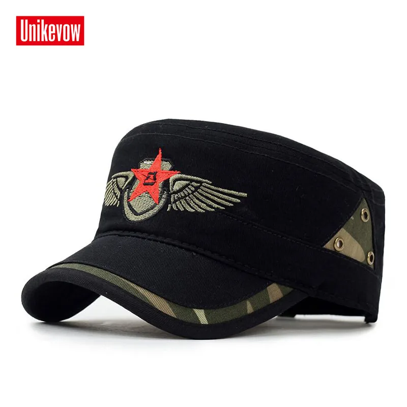 Marka Unıkevow Askeri şapkalar Yıldız İşlemeli Ayarlanabilir beyzbol şapkası düz kasket erkekler ve kadınlar için Militaire gorra