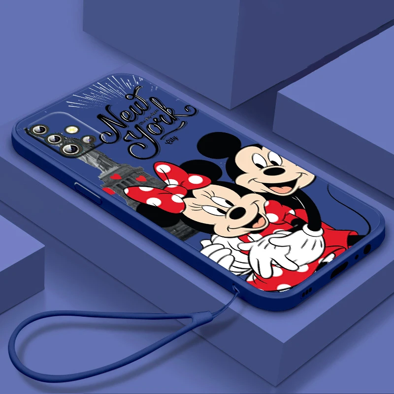 Mickey ve Minnie Londra Telefon Kılıfı İçin Samsung Galaxy A73 A53 A33 A52 A32 A22 A71 A51 A21S A03S 4G 5G Sıvı Halat Yumuşak Kapak