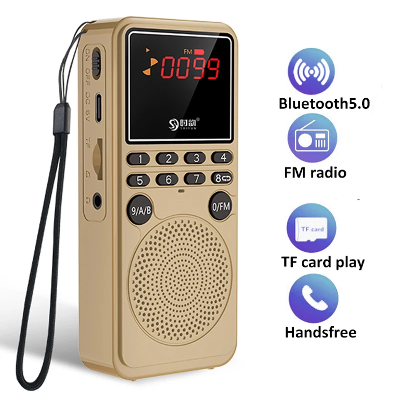 Mini FM Radyo taşınabilir Bluetooth 5.0 Hoparlör Kaydedici Stereo Müzik Çalar Desteği Handsfree TF Kart AUX Otomatik Kanal Arama