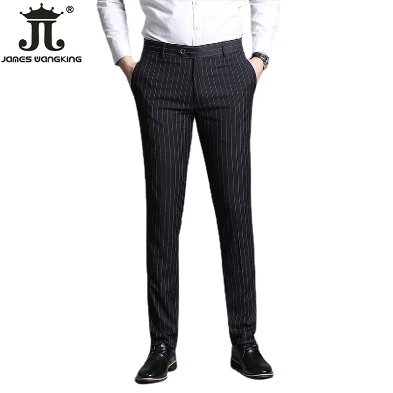 Moda Butik Çizgili erkek Rahat Ofis takım elbise Pantolon Sosyal Damat düğün elbisesi Erkek Pantolon