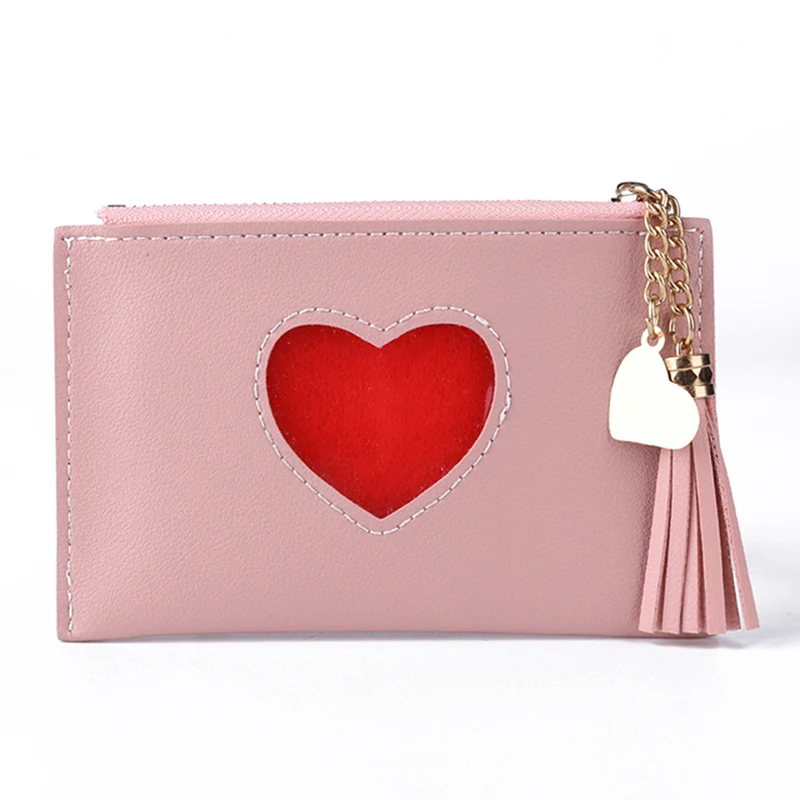 Moda Kadın PU deri kartlık Rahat Bayanlar Kalp Patchwork Renk Cüzdan Mini bozuk para cüzdanı