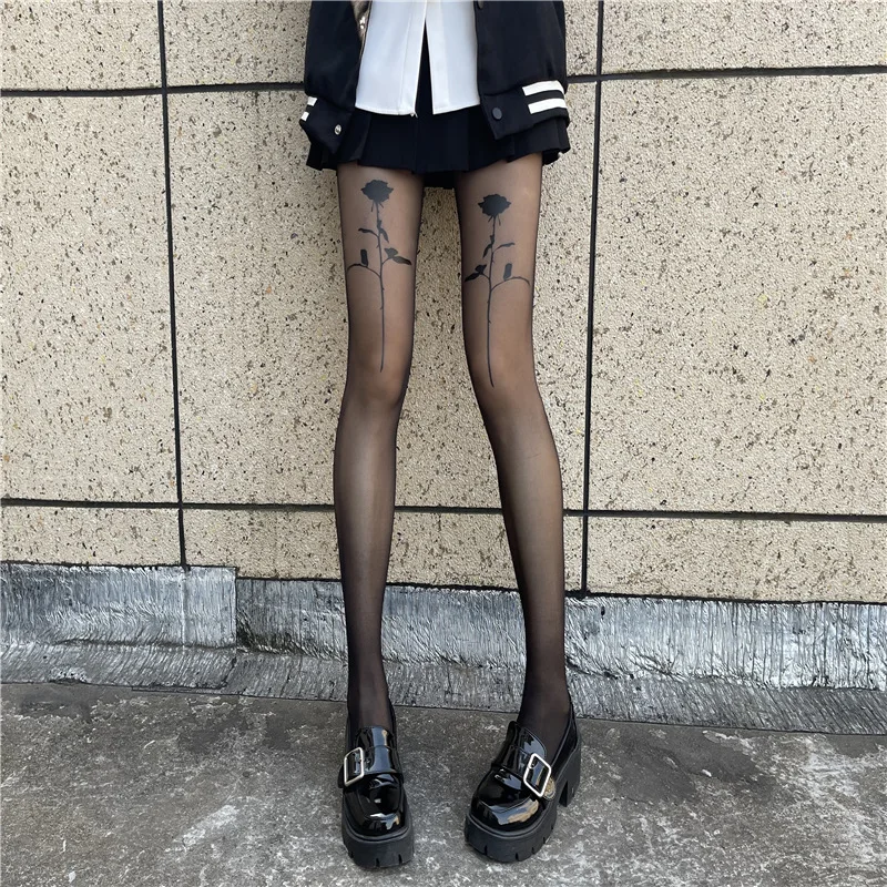 Moda Tayt Kadın Siyah JK kadın Çorapları Gül Lolita Gotik Elbise Külotlu Çorap Çorap İç Çamaşırı