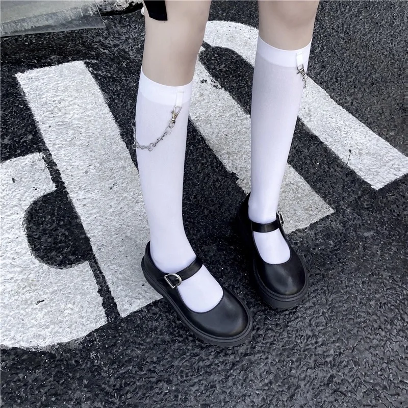 Moda Zincir Çorap Kawaii Sevimli Kadın Diz Boyu Çorap Tiki Tarzı Katı Çorap Bayanlar Kızlar İçin Orta Çorap Seksi Streetwear