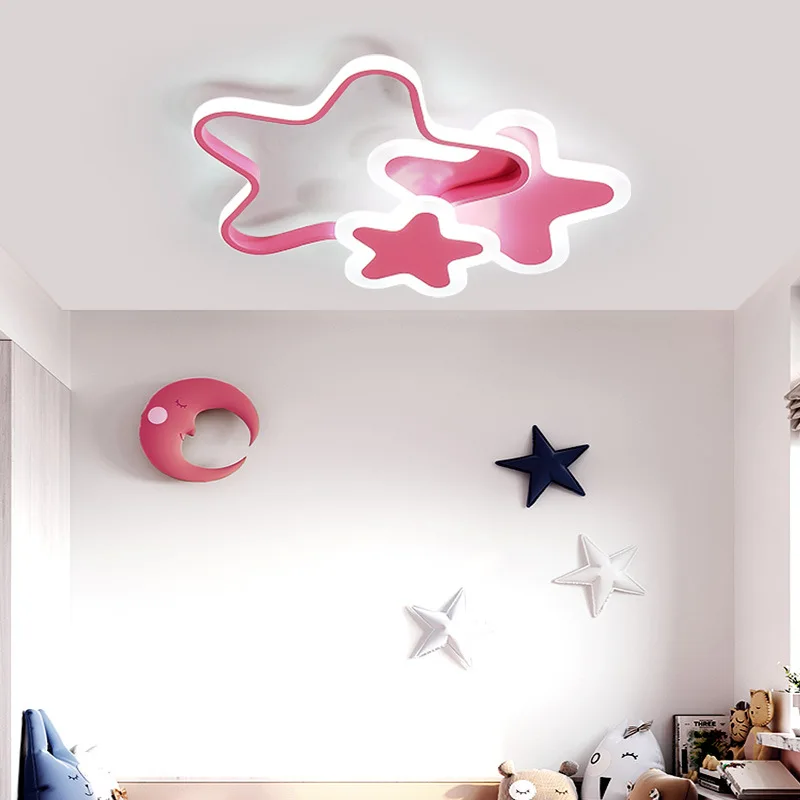 Modern Led tavan lambası yaratıcı yatak odası beş köşeli yıldız aydınlatma karikatür çocuk odası çocuk okuma çalışması pembe dekorasyon ışık
