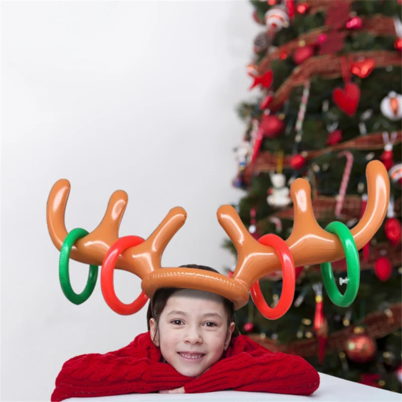 Mutlu Yeni Yıl 2022 Şişme Boynuz Halka Oyuncak Elk Kafa Bandı Atma Halka Halka Sahne 2022 Merry Christmas Noel Hediyesi Çocuklar Navidad