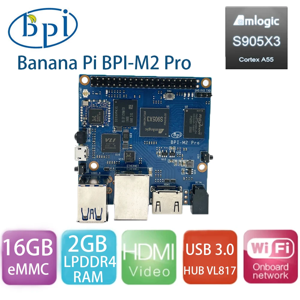 Muz Pİ BPI-M2 Pro Amlogic S905X3 Dört çekirdekli Cortex-A55 Mali-G31 Demo Kurulu 2GB LPDDR4 16GB eMMC WiFi BT İle SBC Tek Kartlı