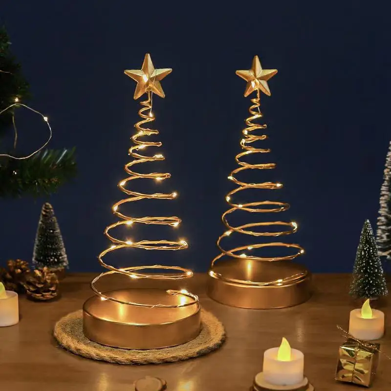 Noel ağacı ışık altın yıldız masa masaüstü dekorasyon yeni yıl hediyeleri ferforje gece lambası süsleme