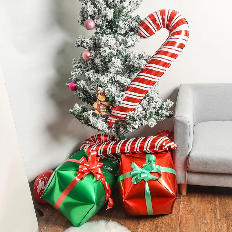 Noel dekorasyon balonu Noel Koltuk Değneği Noel Baba Hediye Kutusu Balon Çocuklar Favor Mutlu yılbaşı dekoru Ev için 2022