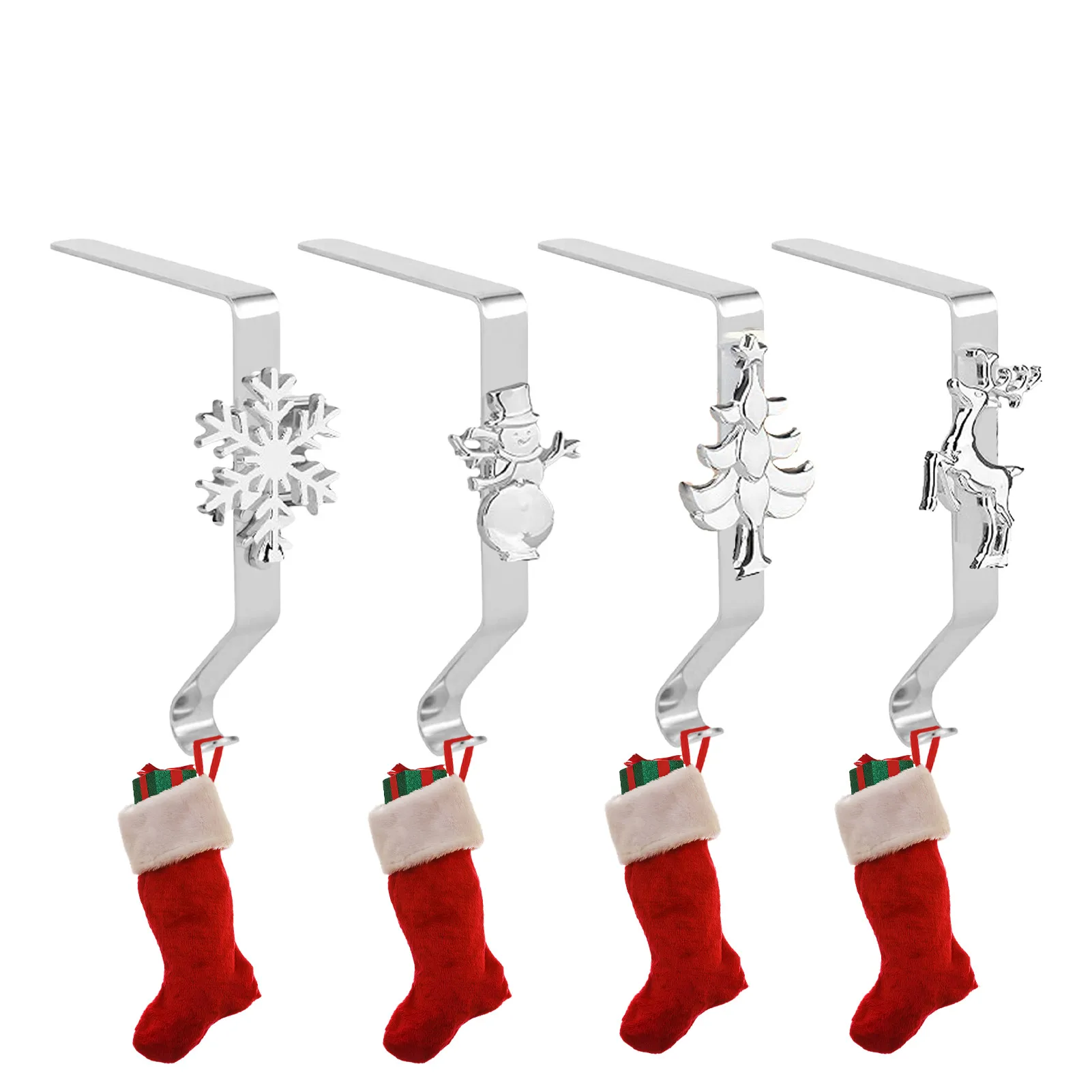 Noel Çorap Tutucular Manto İçin 4 Adet Noel Çorap Tutucular Metal Çorap Askıları Santa Kardan Adam Elk Penguen