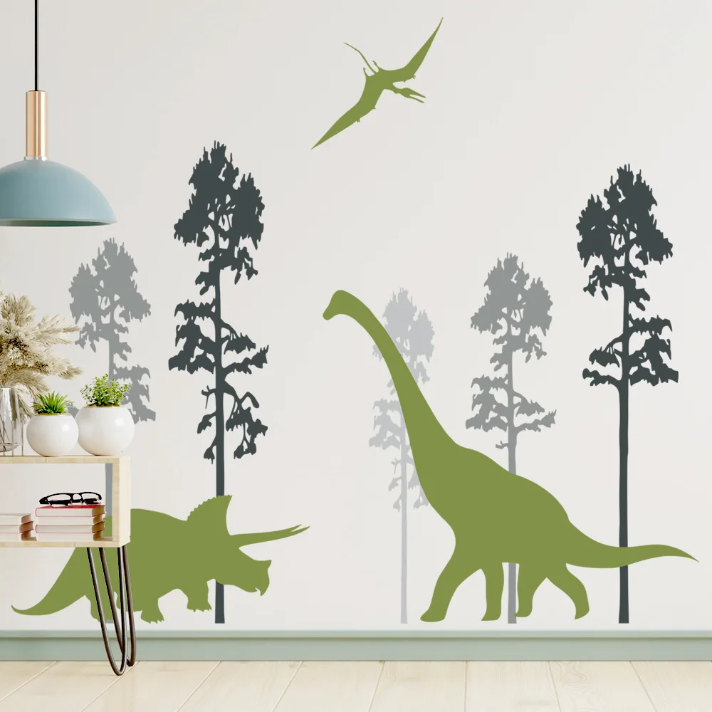 Orman Dinozor PVC duvar çıkartmaları Karikatür Çocuk Duvar Çıkartmaları Çıkarılabilir Çıkartmaları Duvar Kağıtları Çocuk Yatak Odası Kreş Ev Dekorasyonu