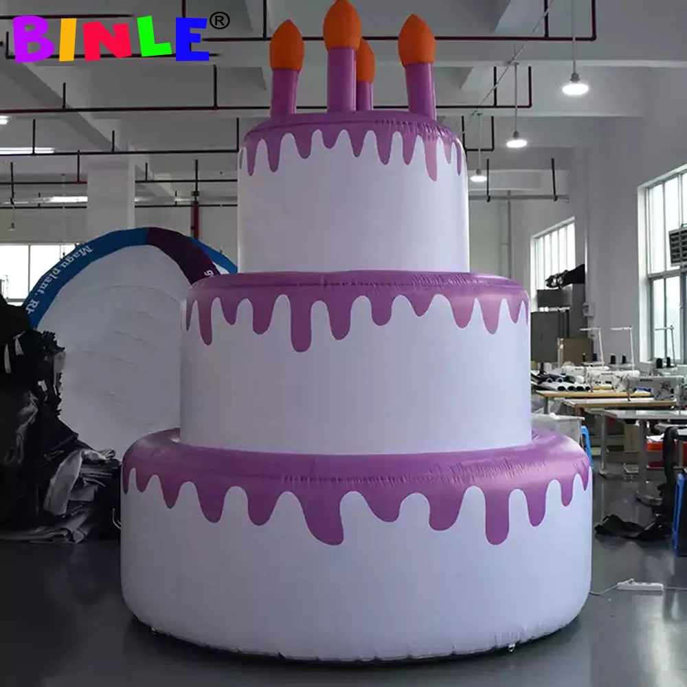 Parti dekorasyon için LED ışıkları ile özelleştirilmiş beyaz büyük mutlu şişme doğum günü pastası modeli