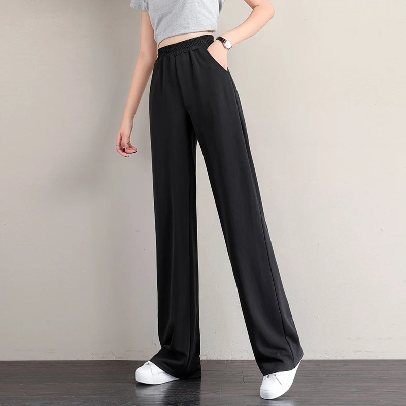 PELEDRESS Kadın düz Pantolon Geniş Bacak Yüksek Bel Sweatpants Kore Moda Streetwear Gevşek Boy Kadın günlük pantolon