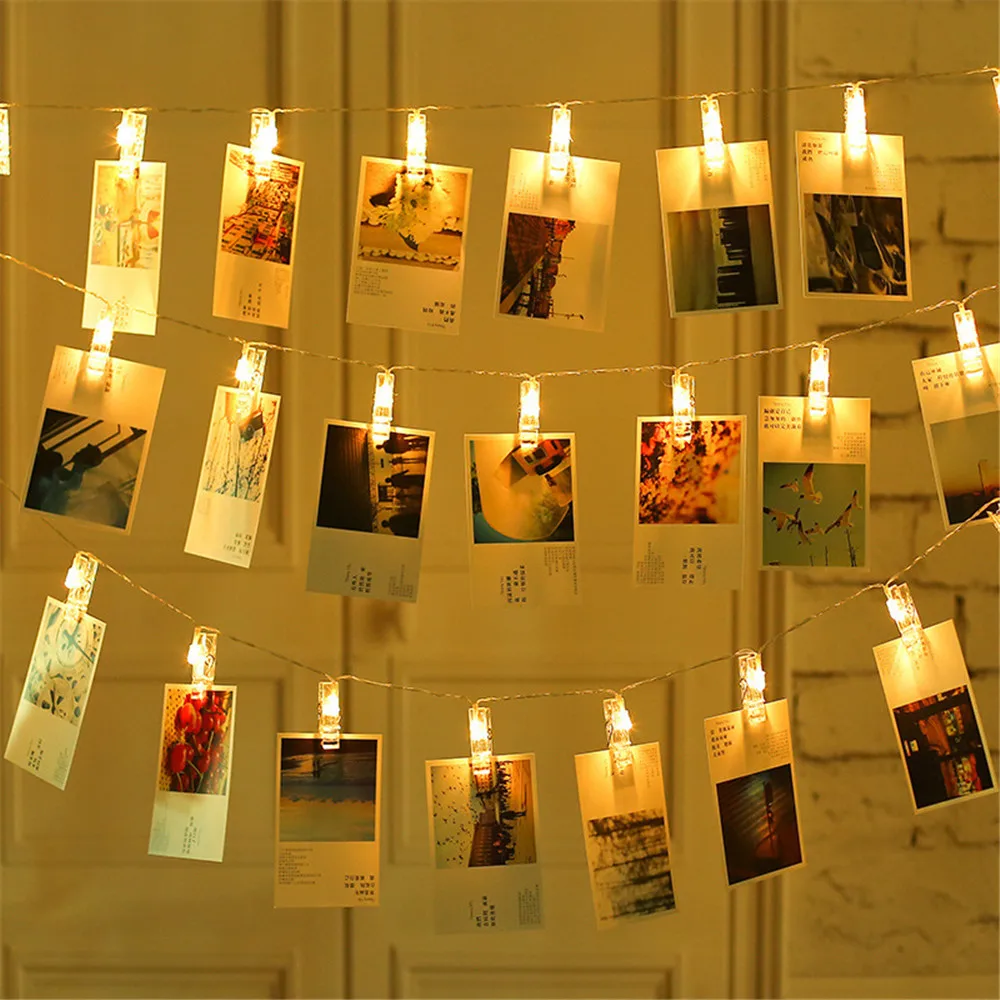 Peri Kart Fotoğraf tutucu Klipler ışık zinciri pilli LED Dize Yatak Odası Duvar Bar Dolabı Resim dekorasyon Asılı Klip
