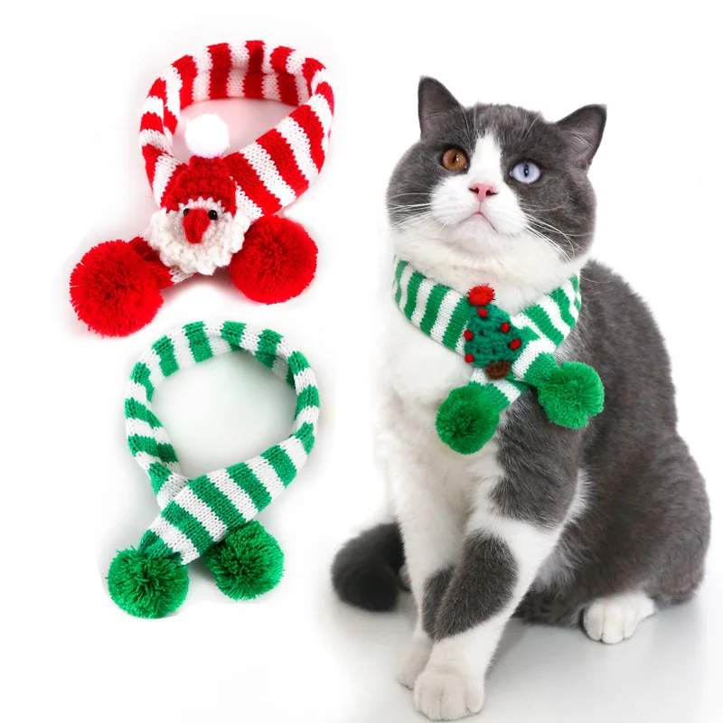 Pet Eşarp Moda Noel örgü atkı Kedi Köpek Eşarp Aksesuarları Kış Sıcak Pet Malzemeleri Kırmızı Yeşil Noel Pet Eşarp