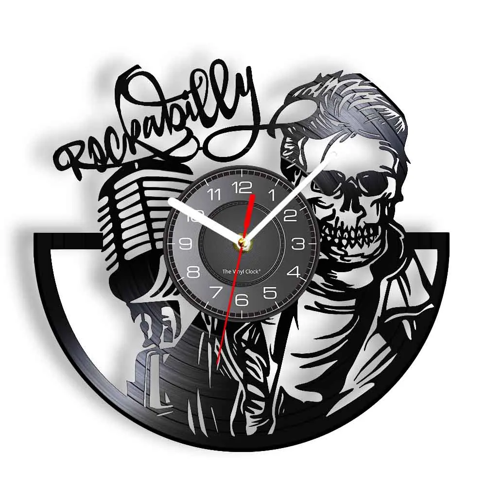 Rockabilly Müzik Dadlife Kafatası Rock Müzik Vinil Kayıt Duvar Saati Rockabilly Kafatası Şarkıcı Vintage Mikrofon Müzik Albümü Saat