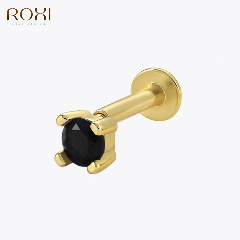 ROXI Ins 1 Çift 18K Altın Renk Geometrik Zirkon düğme küpe Kadınlar İçin 925 Ayar Gümüş Piercing Küpe Takı pendientes