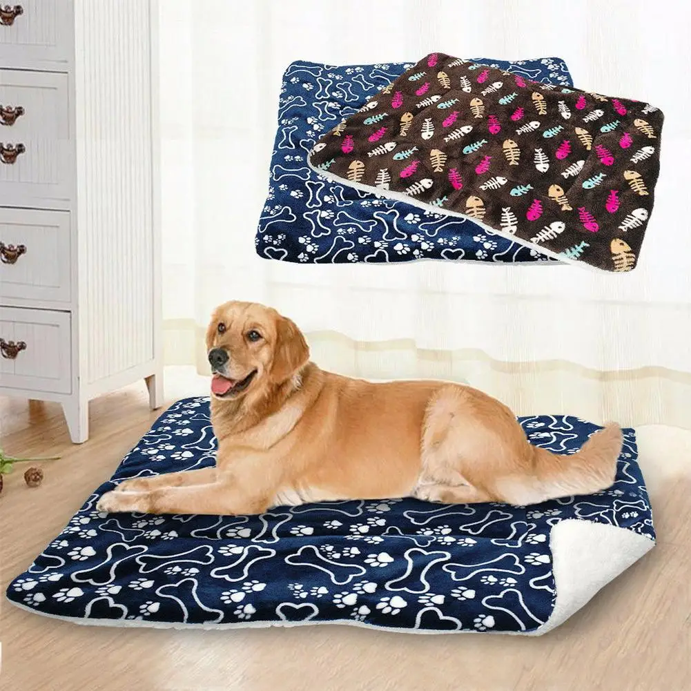 S/M/S / XL Kalın köpek halısı Mavi Kemik Desen Sıcak evcil hayvan battaniyesi Köpek Kedi serme yatak Dinlenme Koltuğu