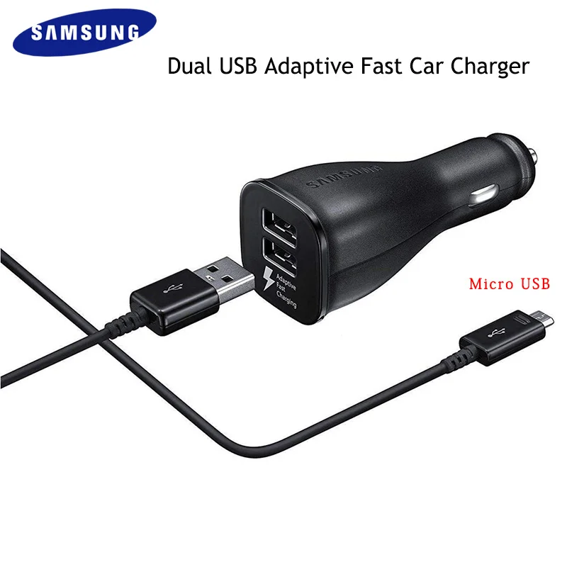 Samsung araba şarjı çift USB Adaptif Hızlı şarj adaptörü 1 M/1.5 M Mikro Kablosu İçin Galaxy S6/S7 Kenar Not 4 5 J3 J5 J7 C5 C7 C9