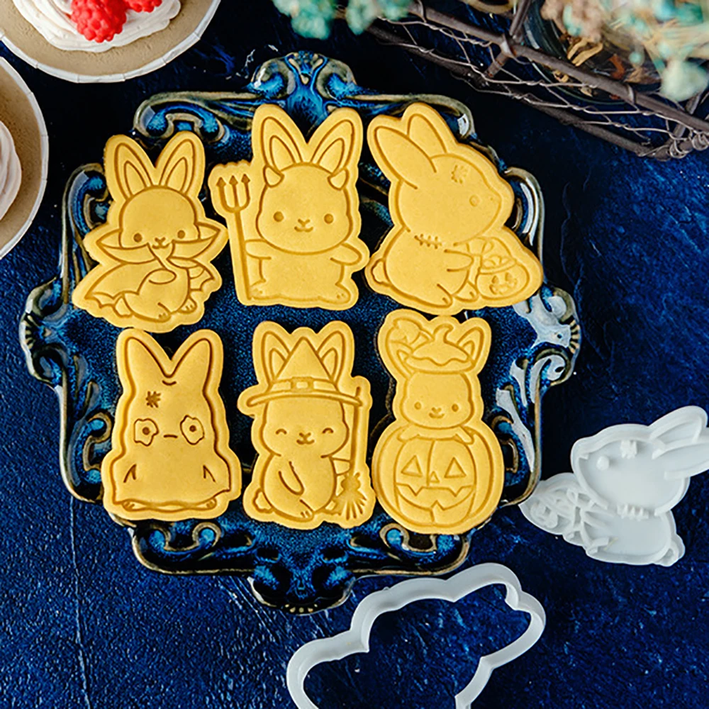Sevimli Cadılar Bayramı Tavşan Çerez Kesiciler Plastik Karikatür Preslenebilir Bisküvi Kalıp kurabiye damgası Mutfak Pişirme Pasta Bakeware Aracı