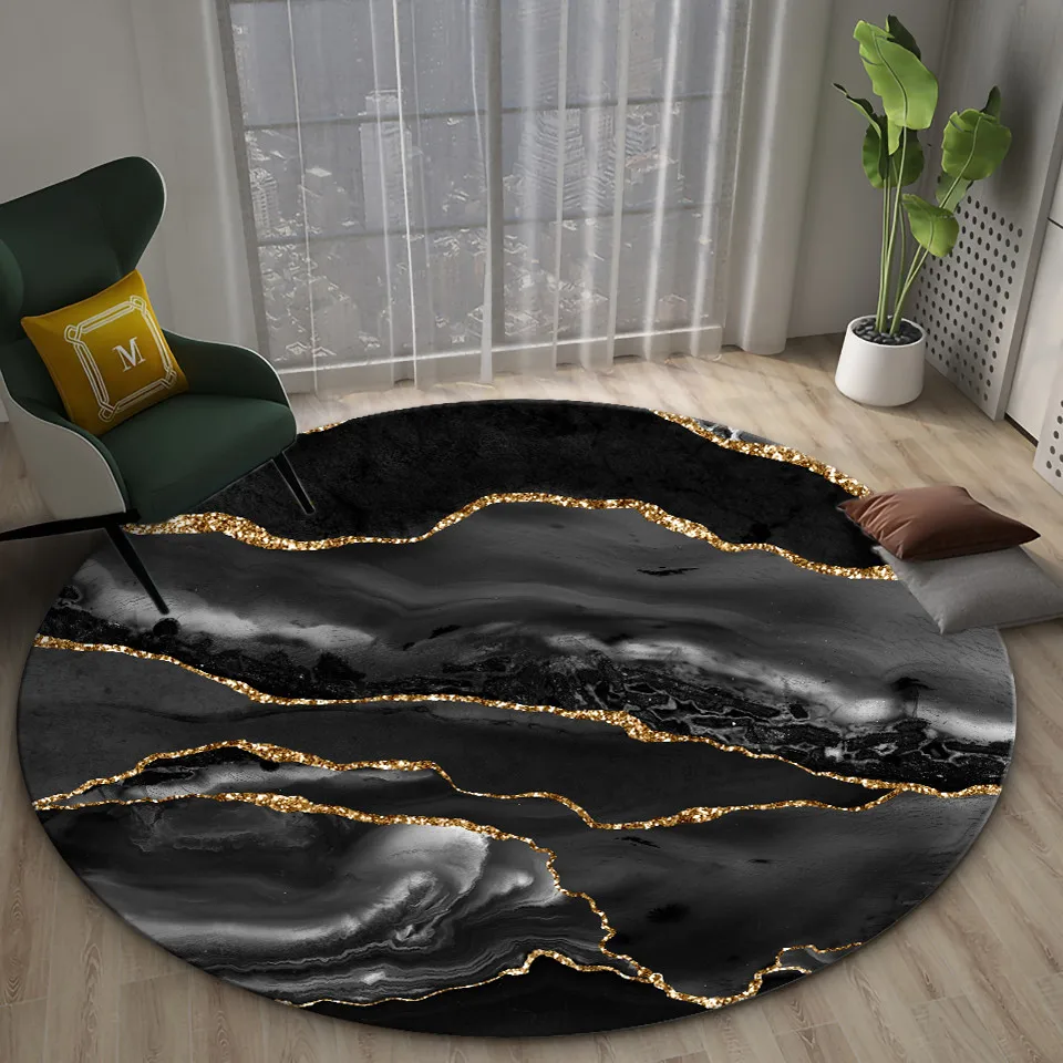 Siyah Gri Mermer Sehpa Halı Yuvarlak dudaksız sandalye minderi yatak odası halısı Dekoratif Lüks kilim yemek odası masası Koridor