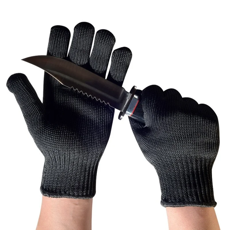 Siyah Seviye 5 Anti-cut Eldiven Güvenlik Cut Proof Bıçak Dayanıklı Tel Metal Iş Eldivenleri Bahçe Mutfak Ev koruyucu eldiven