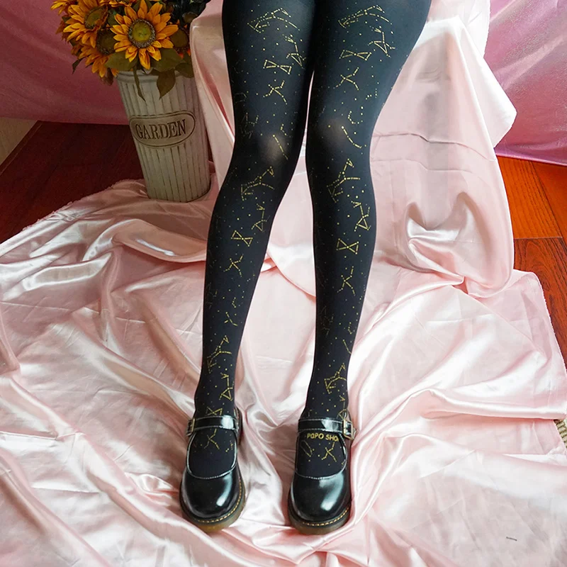 Sonbahar/Kış Galaxy Gece Serisi Sıkı Derin Mavi/Sütlü Beyaz Lolita Külotlu Çorap Çorap