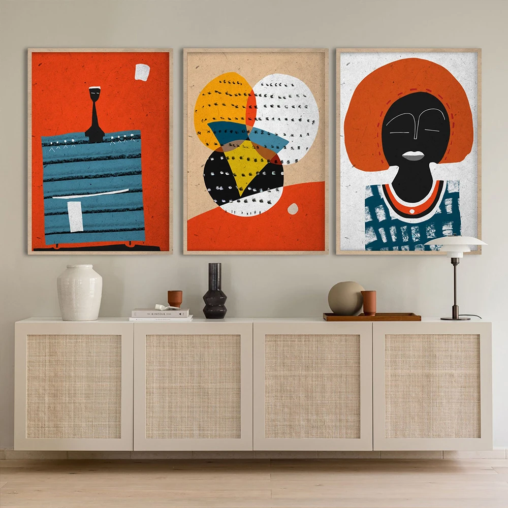 Soyut Afrikalı Kadın Figürleri Çağdaş Tuval Boyama Etno Posterler Modern Afro Yüzleri Duvar Sanatı Resimleri Ev Dekorasyon