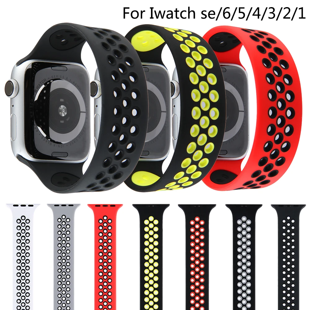 Spor çekme bandı Apple Watch Serisi İçin 6 SE 44mm 40mm Bicolor Silikon Kayış 6 5 4 3 2 1 44mm 40mm 42mm 38mm Solo Döngü Kayışı
