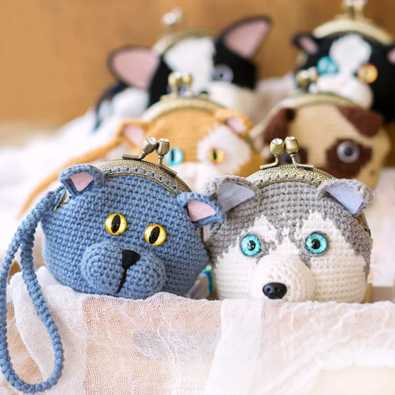 Susan'ın Aile Güzel Evcil Metal-açılış Çanta Tığ DIY Kiti Husky Kedi Tığ Metal Çerçeve Öpücük Kilit Çanta Malzemeleri Paketi