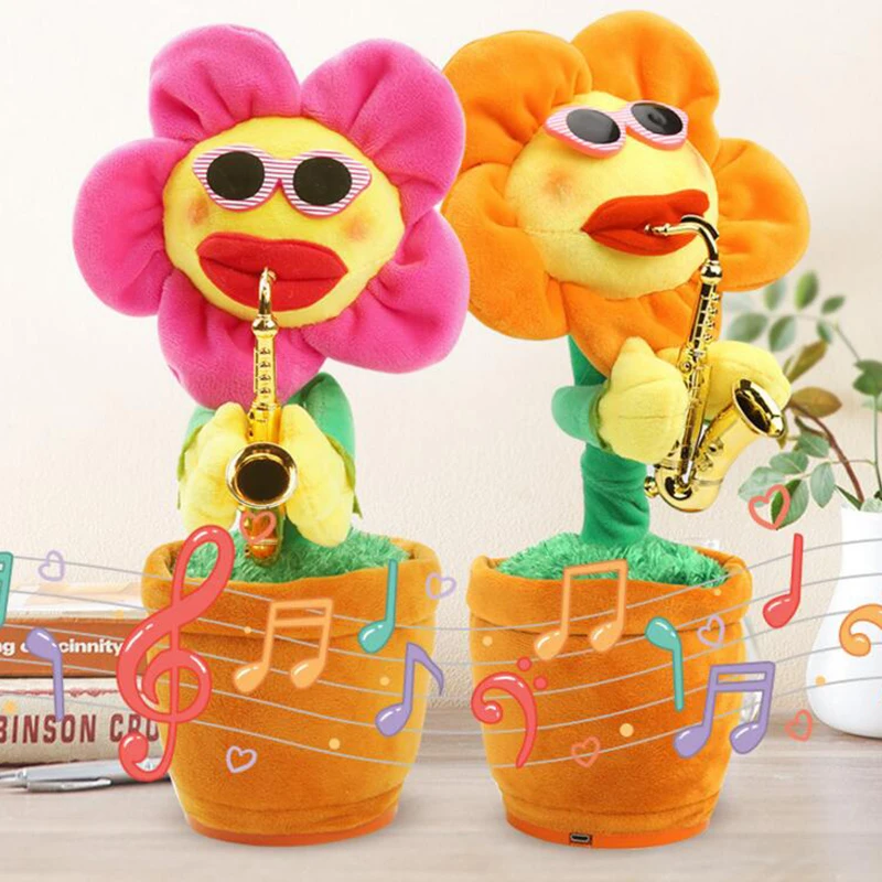 Sıcak peluche büyüleyici çiçek ayçiçeği satış elektrikli oyuncak şarkı söyleyecek ve dans saksafon ayçiçeği peluş oyuncaklar çocuklar için