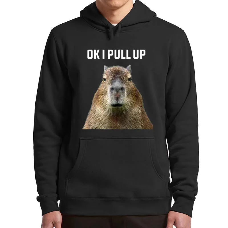 Tamam Ben Yukarı Çekin Capybara Hoodie Komik Memes Trend Hipster Kazak Rahat Yumuşak Büyük Boy Unisex Kapüşonlu Sweatshirt