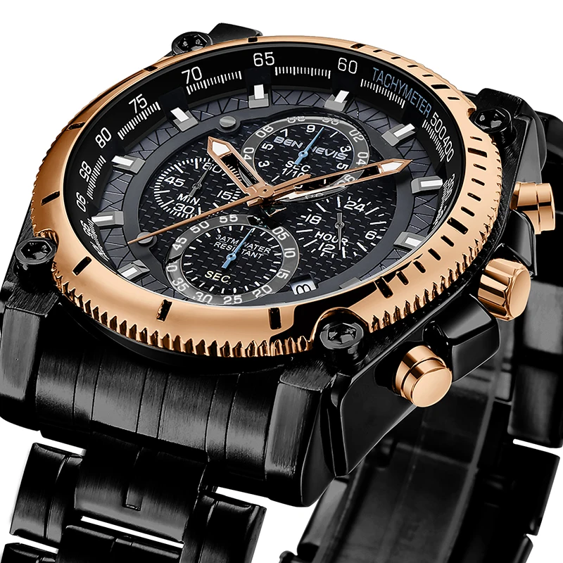 Tasarım Üst Marka erkek Saatler kronograf saat Çelik Su Geçirmez İş Spor Kol Saati Relogio QW033