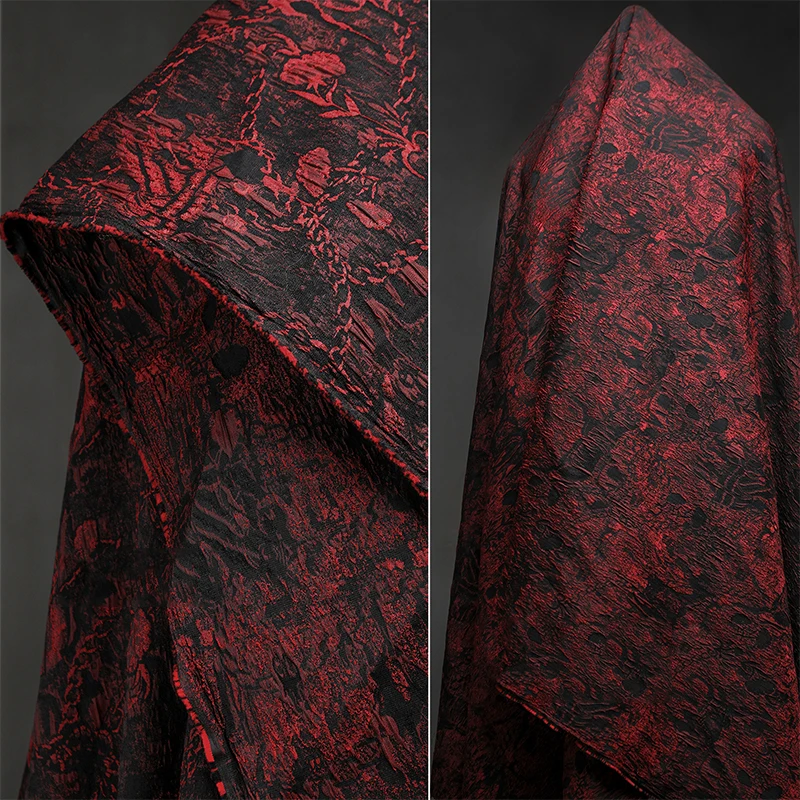Tasarımcı Kumaş Jakarlı Metre Giyim Elbiseler Etekler Dikiş Zinciri Dokulu Kumaş Retro Üç Boyutlu Kırmızı Siyah