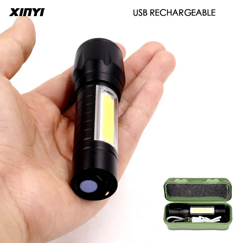 Taşınabilir USB şarj edilebilir LED lamba el feneri COB + XPE dahili batteryTactical Torch fenerleri 3 Modları çalışma ışığı acil Lanterna