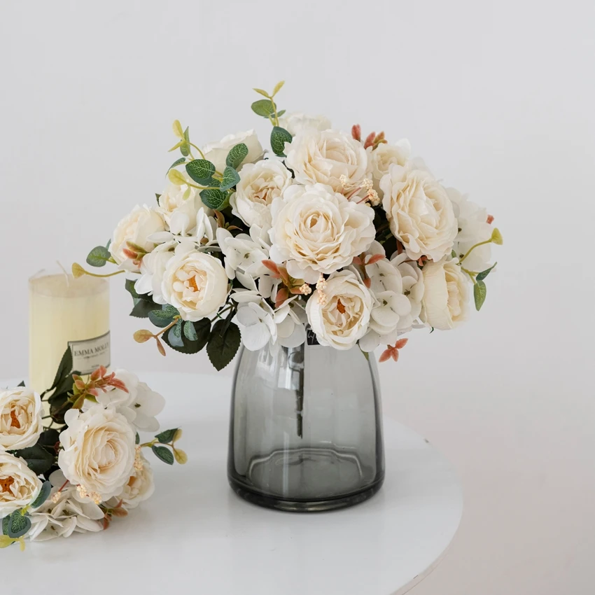 Tek Paket yapay çiçekler Şakayık Ortanca Güller Düğün Noel Süslemeleri Ev için DIY Oturma Odası Dekor Düzenleme