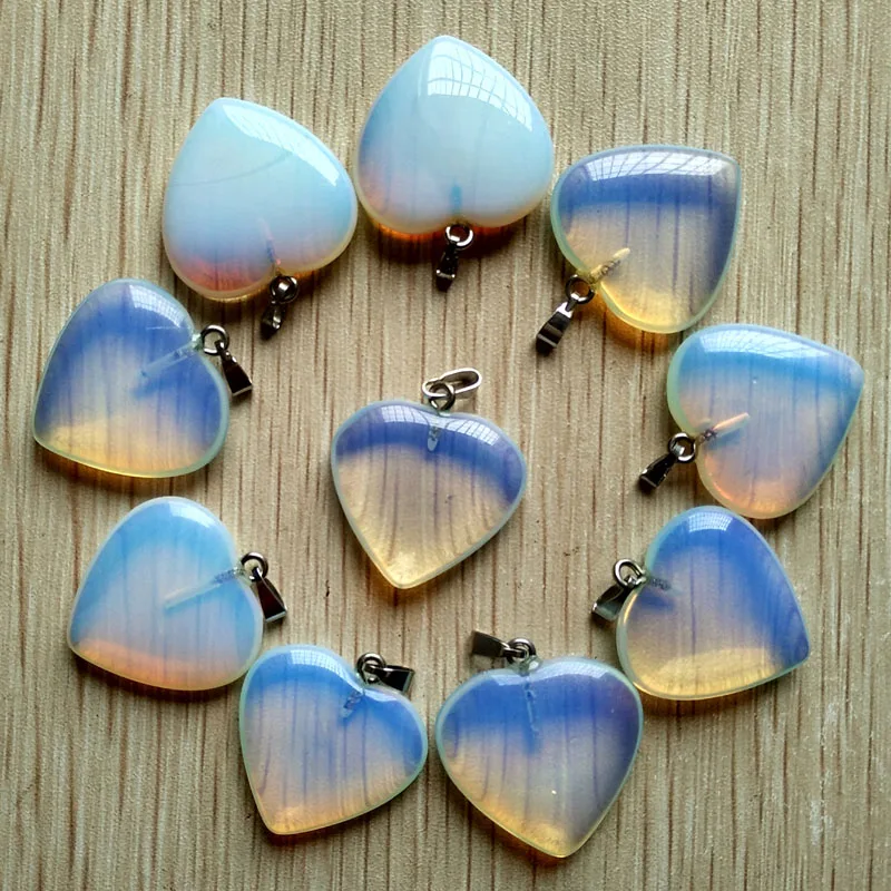 Toptan 20 adet/grup 2018 moda opal taş kalp charms kolye takı yapımı için 25mm en kaliteli ücretsiz kargo