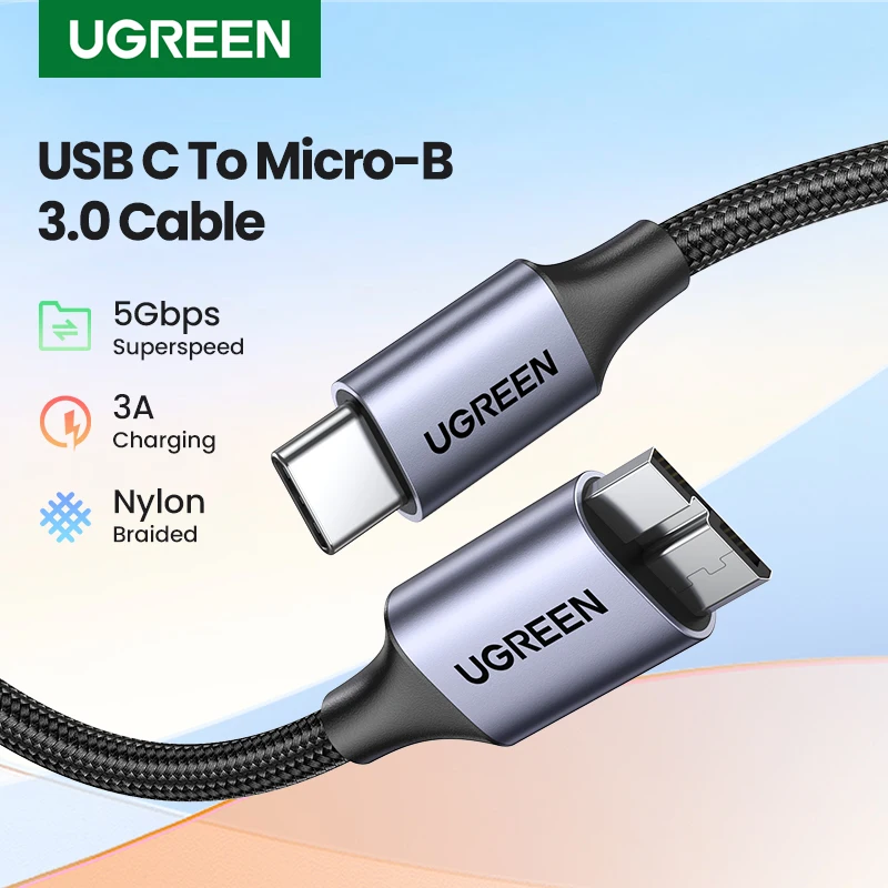 Ugreen USB C Mikro B 3.0 Kablosu 5Gbps 3A Hızlı Veri Sync Kablosu Macbook İçin Sabit disk HDD SSD Durumda USB Tipi C Mikro B Kablosu