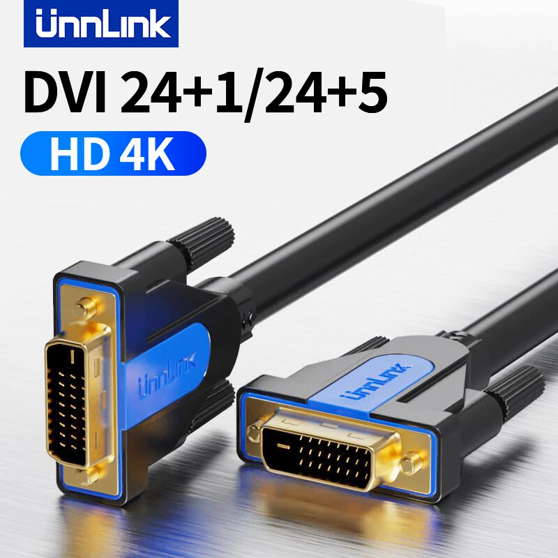 Unnlink DVI Kablosu DVI-D 24+1/24+5 4K@30Hz 1080P@144Hz Çift Bağlantı Kanalı 1.5 M 3M 5M 8M 15M Bilgisayar TV monitörü Projektör
