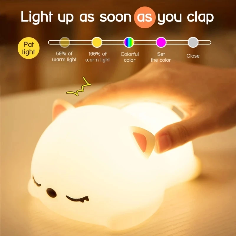 USB şarj edilebilir gece lambası ışık kedi silikon gece ışıkları dokunmatik sensör yatak odası başucu lambası Uzaktan kumanda ile çocuklar İçin Bebek hediye