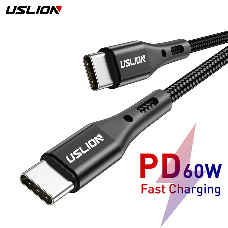 USLION PD 60W USB C USB C Tipi Kablo Macbook Pro için Hızlı Şarj 3.0 Hızlı Şarj Kablosu C Tipi Kablo Xiaomi Samsung İçin S21