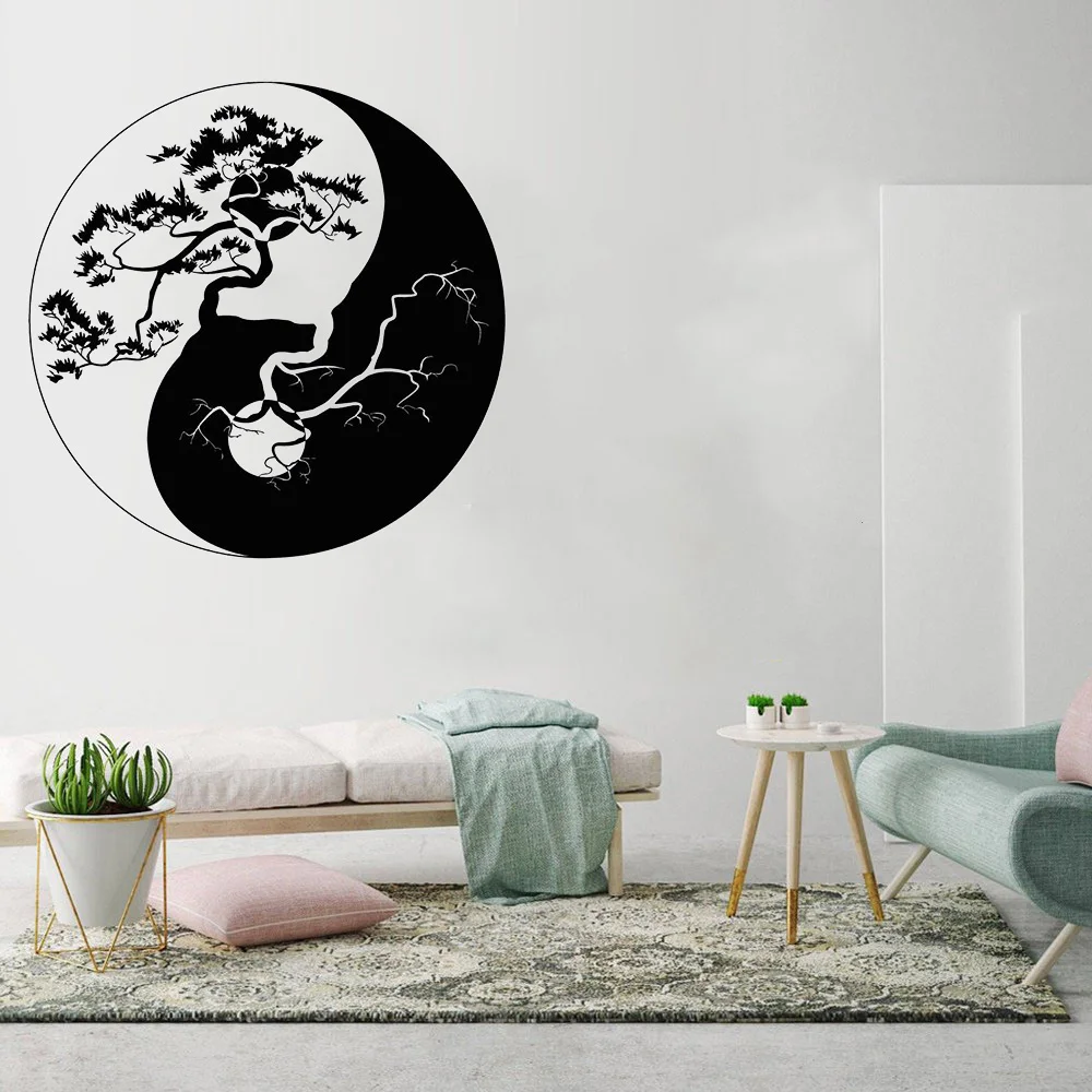 Vinil Duvar Çıkartması Yin Yang Zen Felsefe Ağacı Asya Duvar Çıkartmaları Duvar Oturma Odası Yatak Odası Ev Süslemeleri Çıkartmaları Duvar Kağıdı
