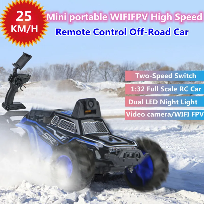 WiFi FPV Mini Taşınabilir Yüksek Hızlı Off-Road RC Araba 1: 32 Güçlü Amortisör Video Kamera Çift led ışık Uzaktan Kumanda Araba Oyuncak