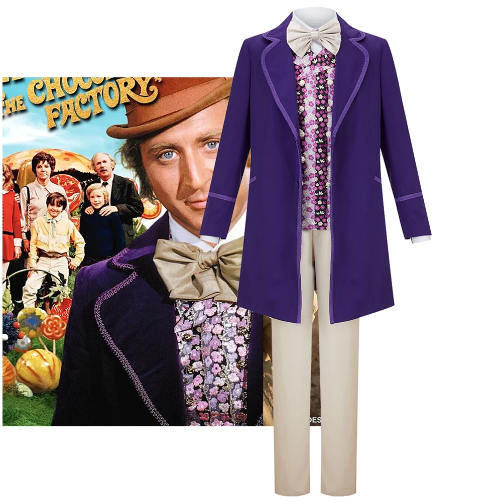 Willy Wonka Çikolata Fabrikası Kostüm Cadılar Bayramı Cosplay Kıyafet Yetişkin Adam Siper Çiçek Yelek Şapka İle