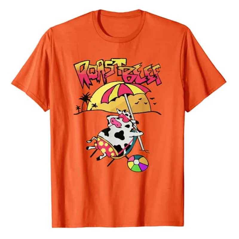 Yabancı Dustin Aşk Biftek Plaj İnek TV Parodi T-Shirt Komik BARBEKÜ Karikatür Sevimli Tee Streetwear Tatil Üstleri parti giysileri