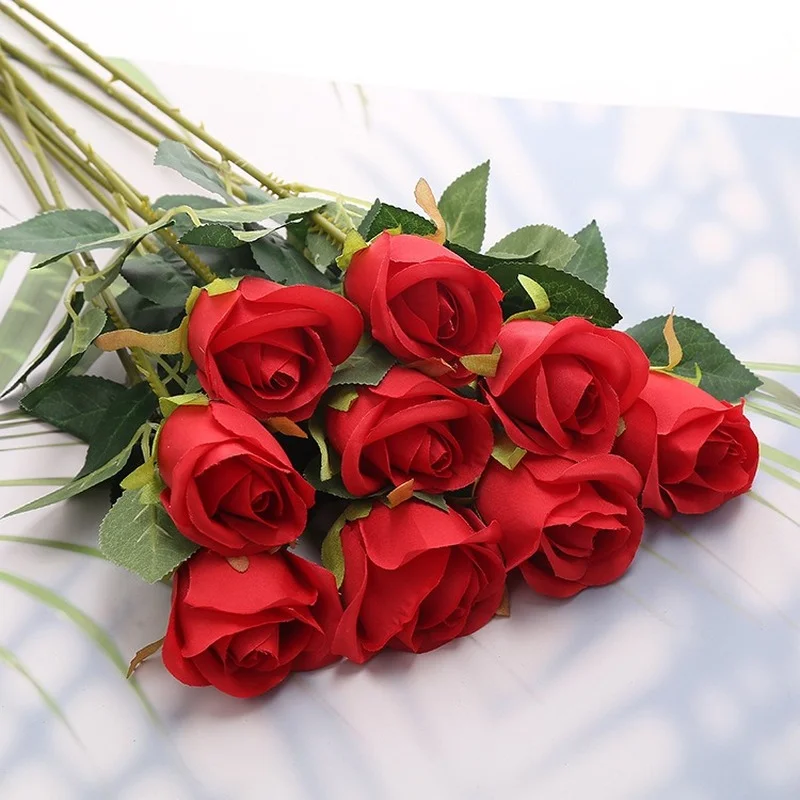 Yapay Gül Çiçek Kırmızı İpek Güller Kök buket çiçekler Düğün Parti Ev Dekorasyonu için Sevgililer Günü Gelin Duş