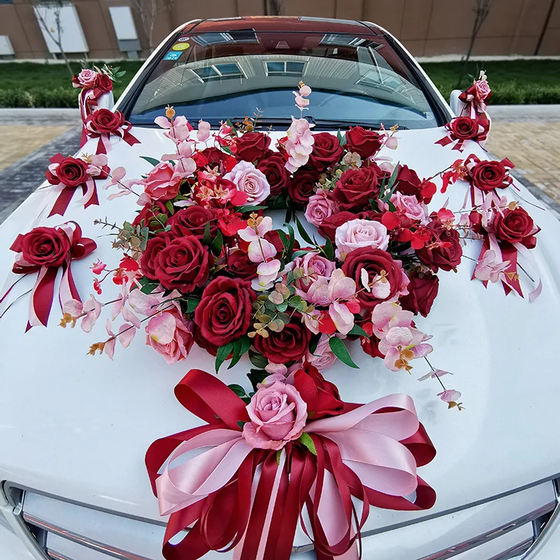 Yapay çiçekler Gül 80cm Yüzük Düğün Ana Düğün Araba Dekorasyon Seti Avrupa Düğün Araba Ön çiçek dekorasyonu Malzemeleri