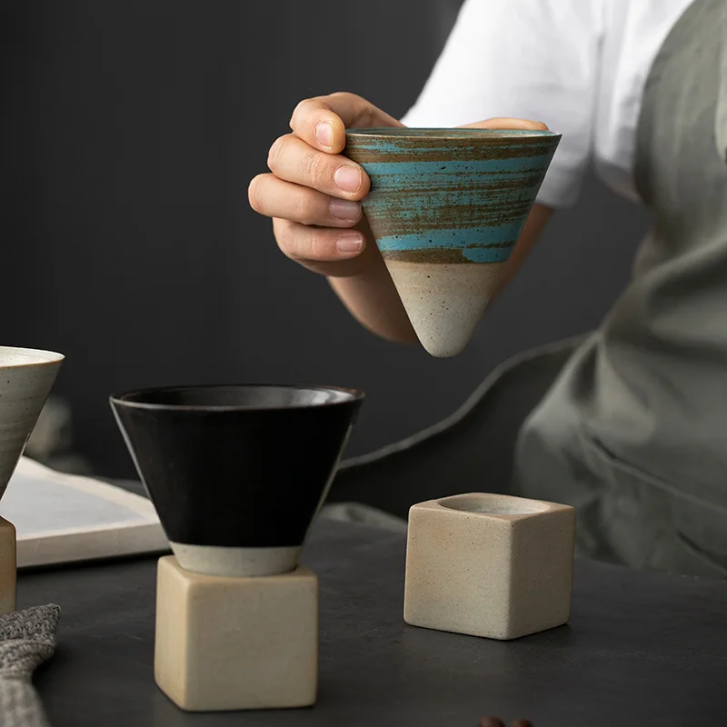 Yaratıcı Retro Seramik Kahve Fincanı Koni Kaba Çömlek çay bardağı Japon Latte Çekme Çiçek Porselen Fincan Ev Yeni Çömlek Kupa